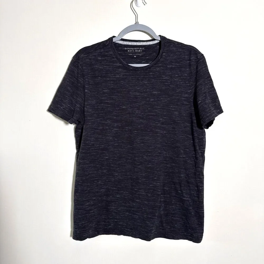 Banana Republic Soft Wash Men's Gray Black Crew Neck T-Shirt Size Medium Casual